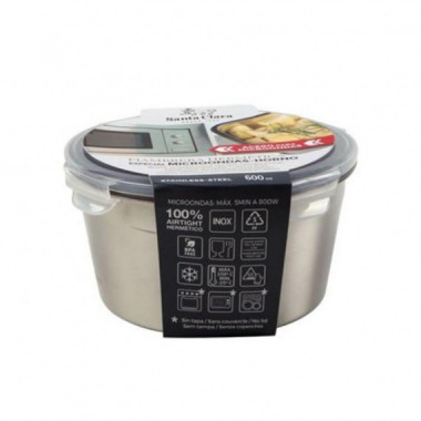 Fiambrera Redonda de Acero Inoxidable Santa Clara 0.6L para Horno y Microondas