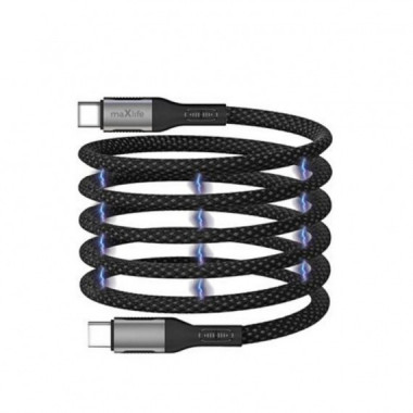 Cable USB-C a USB-C Magn&eacute;tico Maxlife de Nylon 100W 1 Metro Negro
