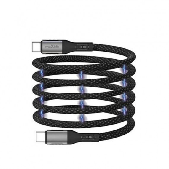 Cable USB-C a USB-C Magnético Maxlife de Nylon 100W 1 Metro Negro