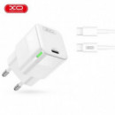 Cargador de Pared XO L90C 30W USB-C con Cable USB-C a USB-C de 1 Metro Blanco