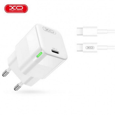 Cargador de Pared XO L90C 30W USB-C con Cable USB-C a USB-C de 1 Metro Blanco