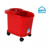 Cubo Kety 16L con Ruedas, Asa y Escurridor Rojo