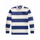 POLO RALPH LAUREN - KNIT-RUGBY-PULLOVER - ANNAPOLIS BLUE DECK WASH WHITE - 710B14462002/ANNAPOLIS BLUE DECK WASH WHITE