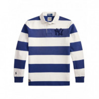 POLO RALPH LAUREN - KNIT-RUGBY-PULLOVER - ANNAPOLIS BLUE DECK WASH WHITE - 710B14462002/ANNAPOLIS BLUE DECK WASH WHITE