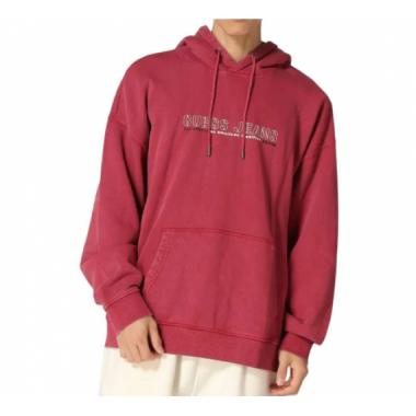 Sudadera Guess Outline rojo lavado logotipo frontal PB