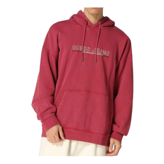 Sudadera Guess Outline rojo lavado logotipo frontal PB
