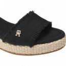 MID WOVEN WEDGE ESPAD FRINGE BLACK