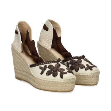 ALPARGATA CU&Ntilde;A YUTE FLORES RAFIA BEIGE