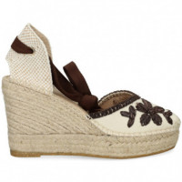 ALPARGATA CUÑA YUTE FLORES RAFIA BEIGE