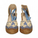 ALPARGATA CUÑA YUTE FLORES RAFIA AZUL