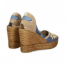ALPARGATA CUÑA YUTE FLORES RAFIA AZUL