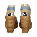 ALPARGATA CUÑA YUTE FLORES RAFIA AZUL