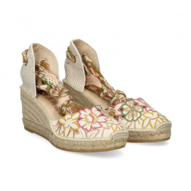 ALPARGATA CU&Ntilde;A YUTE FLORES BORDADAS ROSA
