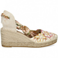 ALPARGATA CUÑA YUTE FLORES BORDADAS ROSA