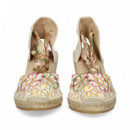 ALPARGATA CUÑA YUTE FLORES BORDADAS ROSA