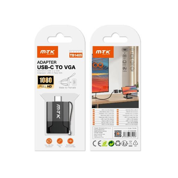 MTK Adaptador Tipo C/M A Vga/H Full Hd 1080 TB1405