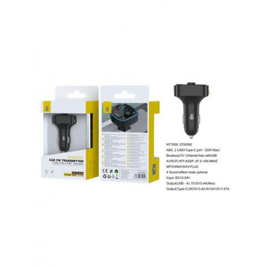 ONEPLUS Transmisor Bluetooth FM Para Coche 20W Con 2xUsb A/ 1xTipo C NT7009