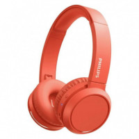 Auriculares Inalámbricos PHILIPS TAH4205 BLUETOOTH con Micrófono y Refuerzo de Graves, Rojo