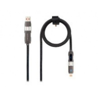 Cable Nanocable USB-C 2.0 + USB-A/M a Lightning + USB-C/M con Display Digital 27W 1m Negro (10.01.2501)