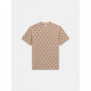 CN SS JACQUARD 4G KNIT TOP TAUPE/BLUE AO