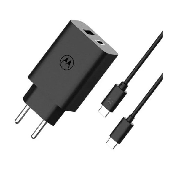 Cargador de Pared MOTOROLA Turbopower Quick Charge 3.0 Usb-c/usb-a Pd 50W  Black + Cable Usb-c 1M
