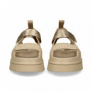 SANDALIA PLATAFORMA VELCROS BRILLO BEIGE