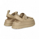 SANDALIA PLATAFORMA VELCROS BRILLO BEIGE