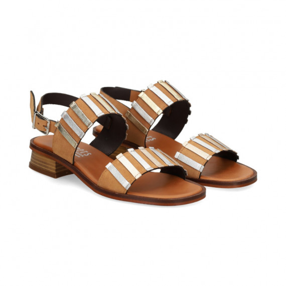 SANDALIA 2 TIRAS PLATA+CUERO