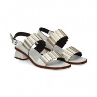 SANDALIA 2 TIRAS PLATINO+BLANCO