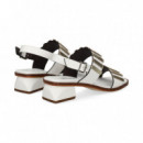 SANDALIA 2 TIRAS PLATINO+BLANCO