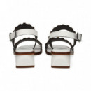 SANDALIA 2 TIRAS PLATINO+BLANCO