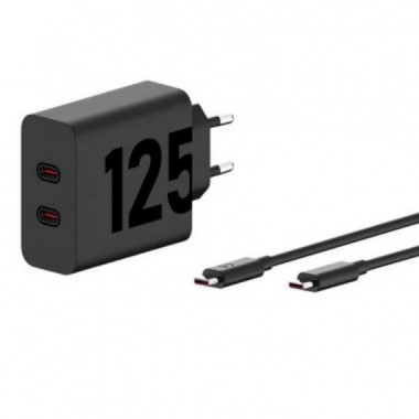 Cargador de Pared Motorola TurboPower GaN Doble USB-C 125W (20V/6.25A) Negro + Cable USB-C 1M