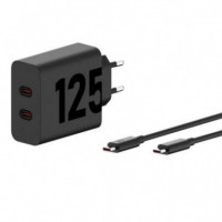 Cargador de Pared Motorola TurboPower GaN Doble USB-C 125W (20V/6.25A) Negro + Cable USB-C 1M