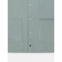 Camisas Camisa SILBON Pockets Lino Verde Medio