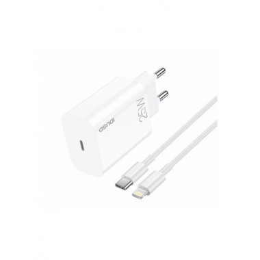 IDUSD Cargador Red Usb Y Tipo C 25W + Cable Datos Tipo C A Lightning Blanco D125B