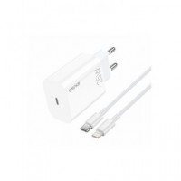 Idusd Cargador Red USB y Tipo C 25W + Cable Datos Tipo C a Lightning Blanco D125B  LALO