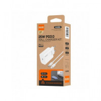 IDUSD Cargador Red Usb Y Tipo C 25W + Cable Datos Tipo C A Lightning Blanco D125B