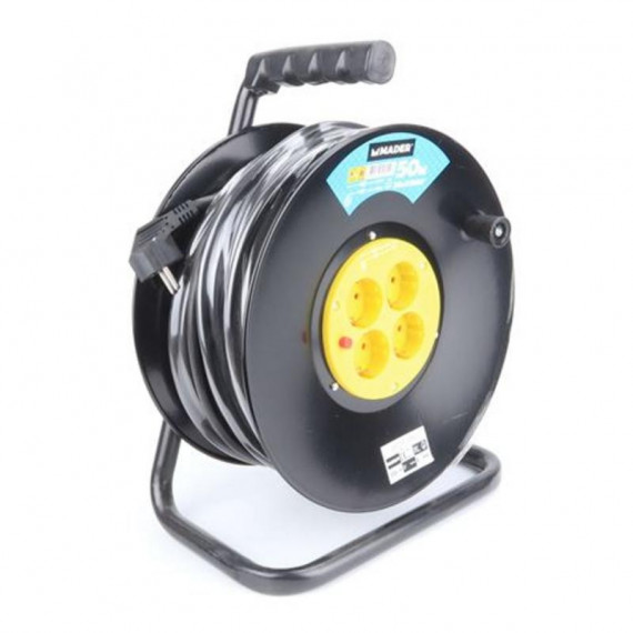 Enrollador de Cable Metálico Mader 50m con 4 Tomas 3x2.5mm