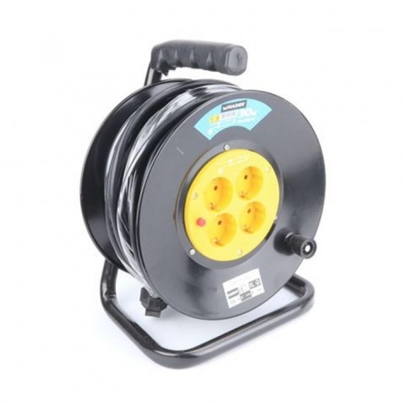 Enrollador de Cable Metálico MADER con 4 Tomas Schuko, 30 Metros, 3X2.5MM²