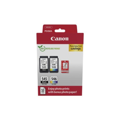 CANON Pack de 2 Tintas 545 Negra+ 546 Color + 50 Hojas 4X6"