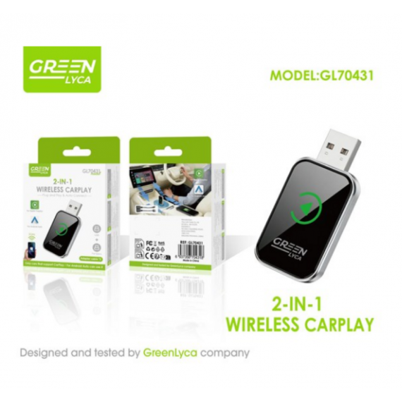 Carplay Inalámbrico para Android Auto Greenlyca Wifi Wireless Usb+type-c Adaptador Cable 2.5GHZ GL70431  GREEN LYCA