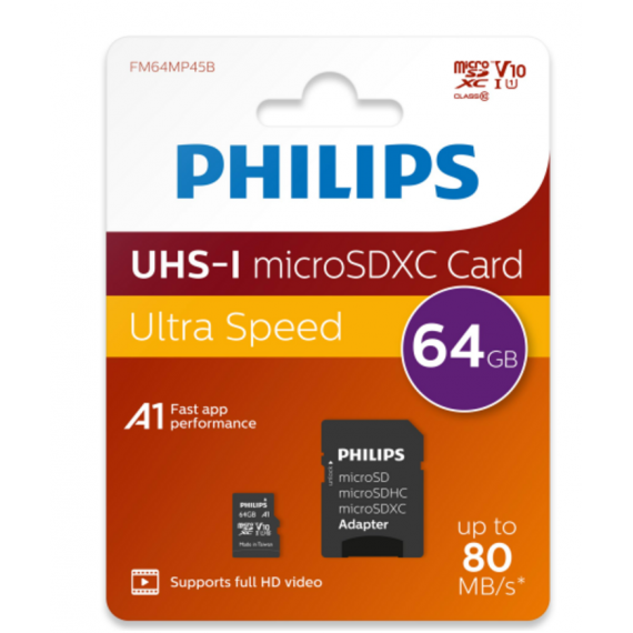 Tarjeta Memoria PHILIPS Micro Sd 64GB C10 C/adaptador