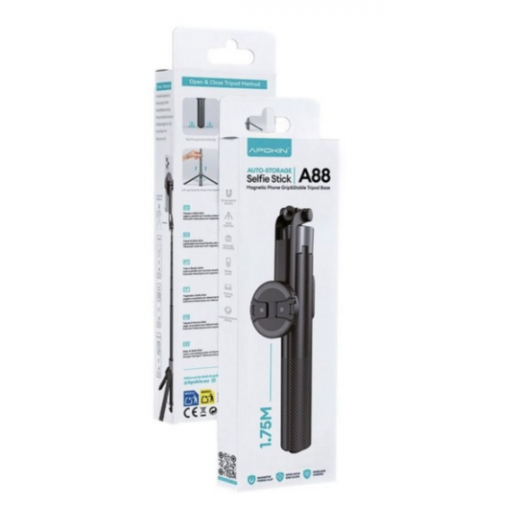 Palo Selfie Stick con Trípode Magnético APOKIN Portátil con Mando Vertical y Horizontal 1.75M A88