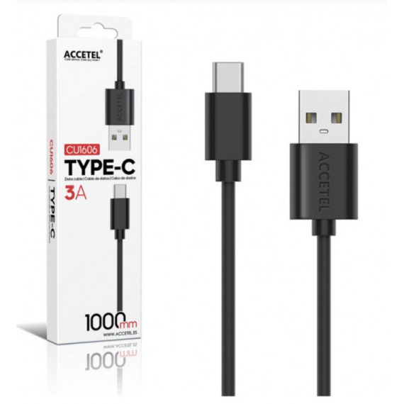 Cable de Datos Accetel 3A USB-C 1M Negro CU1606