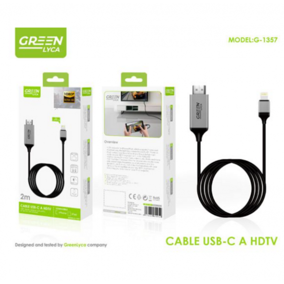Adaptador Greenlyca Cable Mhl Lightning a HDMI 2M para Iphone Ipad G-1357  GREEN LYCA