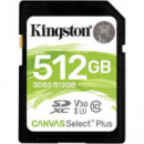 KINGSTON Tarjeta Memoria Sdxc 512GB 100MB/S R C10 Canvas Select Plus