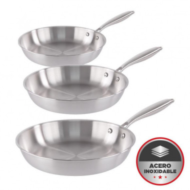 Juego Sartenes Inoxidables 3 Pcs LARRYHOUSE 20-24-28 Cm