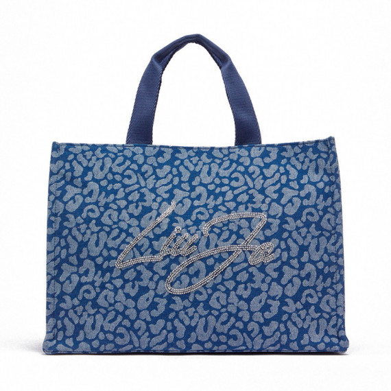 Bolso tote grande de denim con estampado animal