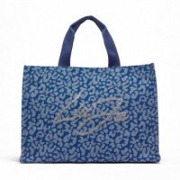 Bolso tote grande de denim con estampado animal