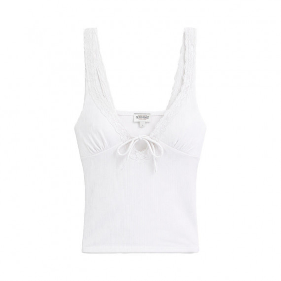 Top de encaje de punto acanalado